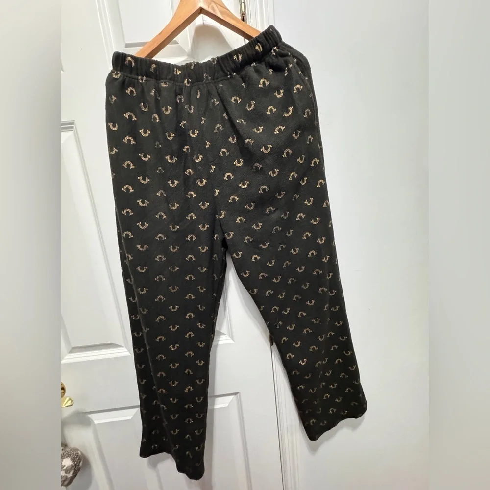 True Religion Black Joggers fleece pajamas with Gold Pattern size large